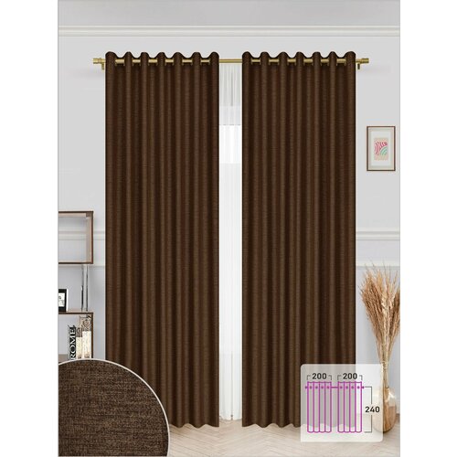 Комплект штор ВсеТканиТут Имитация льна на люверсах Bello 200X240 2шт коричневый