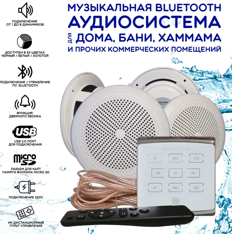 Влагостойкая bluetooth аудиосистема для дома бани сауны хамама коммерческого помещения SW 4 White ECO(белый)