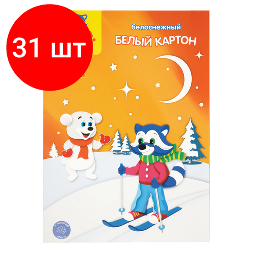 Комплект 31 шт, Картон белый А4, двуст, Мульти-Пульти, 7л, мелованный, в папке, Приключения Енота