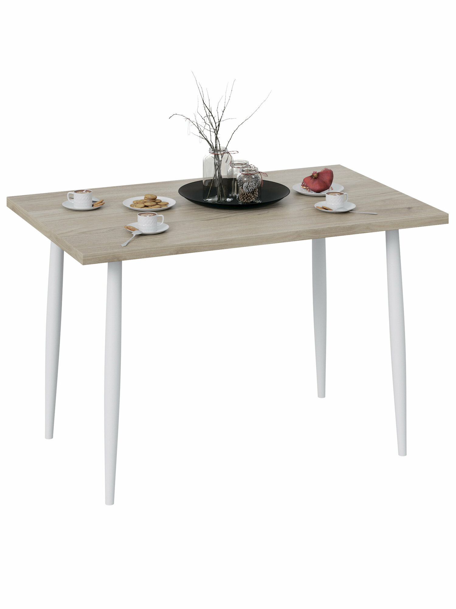 Стол обеденный кухонный с белыми ножками, бежевый (ВхШхГ) 75х120х75 см, Невада