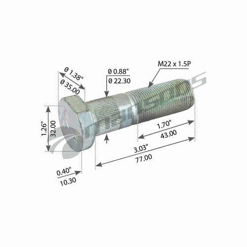 Болт колесный M22*1.5*078/88 SAF 600.122 (Mansons)