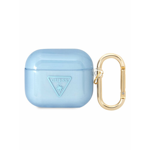 Guess для Airpods 3 чехол TPU with carabin Translucent Palm Tree Blue