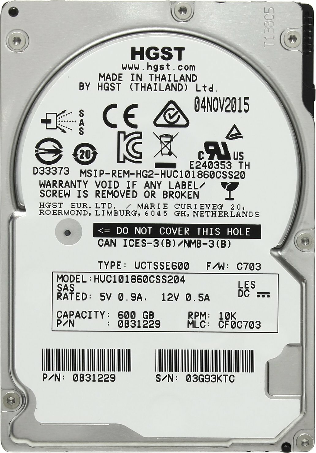 Жесткий диск HGST HUC101860CSS204 600GB 10K SAS 12G 2.5" 0B31839