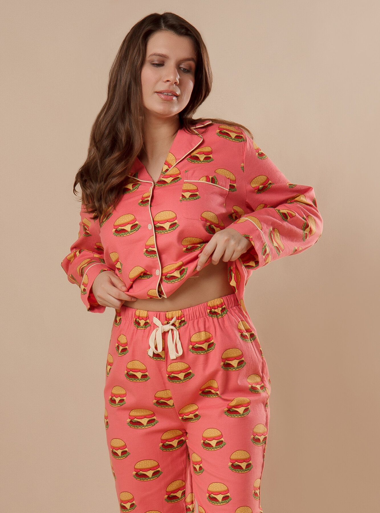 Теплая женская пижама из хлопка / INDEFINI / 2134TCCXL - фотография № 1