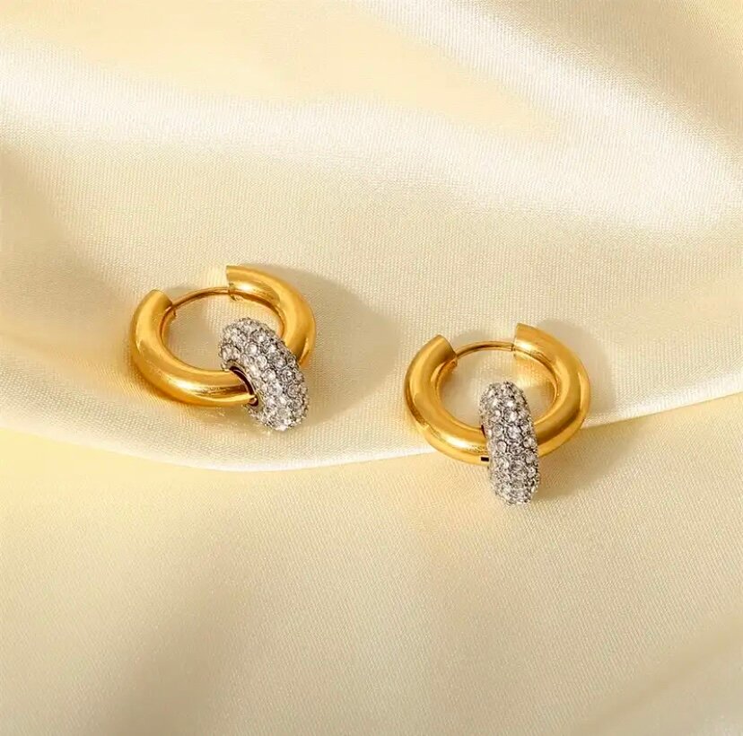 Серьги-трансформеры SORONA, Swarovski Zirconia, циркон, серебристый/золотистый — фото 1