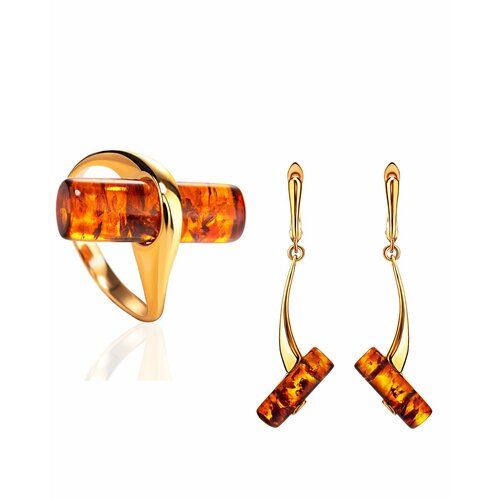 фото Комплект бижутерии: серьги, кольцо, янтарь, коричневый amberhandmade