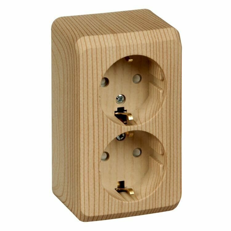 фото Розетка откр. уст. с з/к 2-я 16А/250В со шторками Этюд Дача сосна