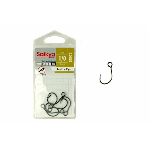 фото Крючки saikyo ss075-bn in-line eye №1/0 (1 упк. по 6 шт.)
