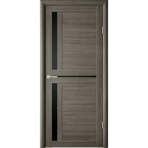 Межкомнатная дверь (дверное полотно) Albero Кельн Эко-Шпон / Серый кедр / Стекло черное 70х200