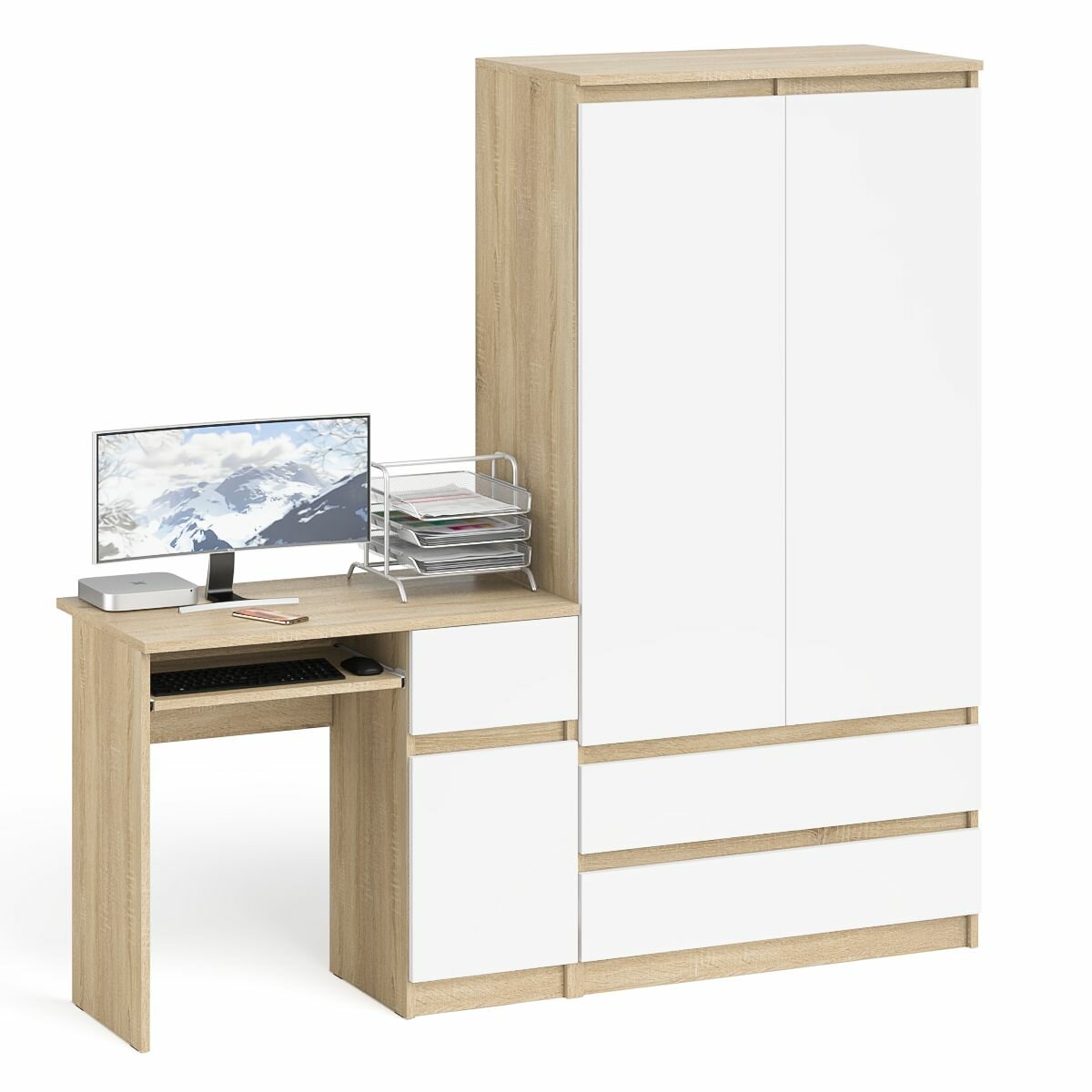 фото Стол компьютерный СВК Мори МС-1 правый + Шкаф МШ900.1 Дуб Сонома/Белый