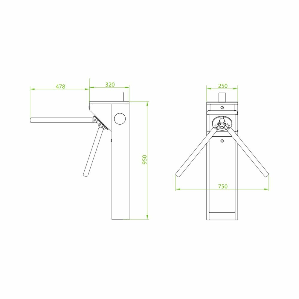 Турникет-трипод электромеханический ZKTeco mTS1000 Pro с автоматическими планками Антипаника (без контроллера и считывателей)