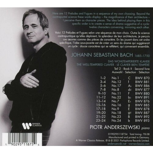 bach johann sebastian виниловая пластинка bach johann sebastian sonaten Audio CD Johann Sebastian Bach (1685-1750) - Das Wohltemperierte Klavier 2 (Ausz ge) (1 CD)
