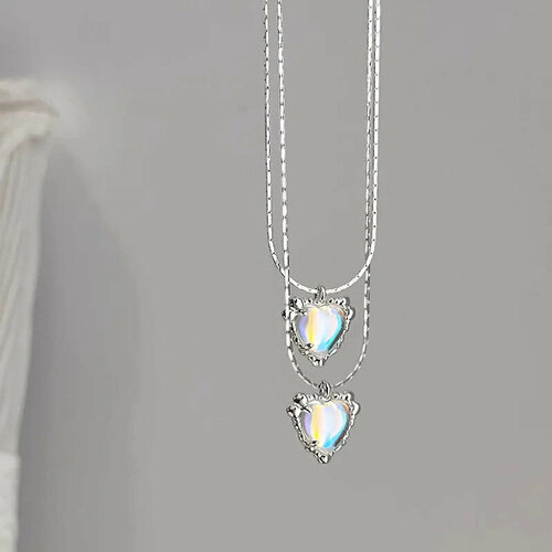 Колье MJ - Marjatta Jewelry Сердце с лунным камнем, лунный камень, длина 45 см, голубой, мультиколор
