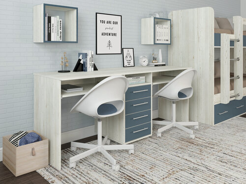 Изображение товара Компьютерный стол двойной Есэндвич Лаворо, 180x60х75 см (Сосна винтербег/Маренго)