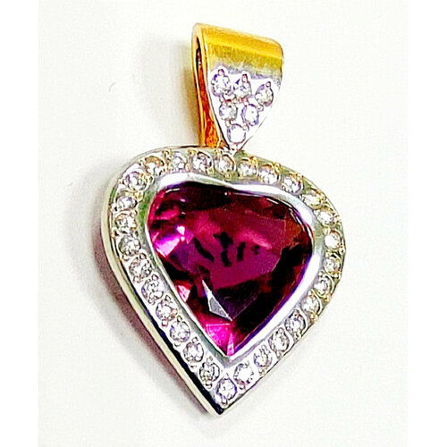 фото Подвеска эстерелла, желтое золото, 750 проба, родирование, турмалин, бриллиант, размер 2.5 см.