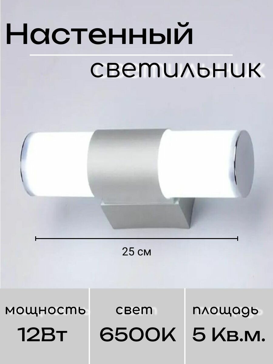 Светодиодный настенный светильник "Подсветка для Картин и Зеркал", 25см, серебро