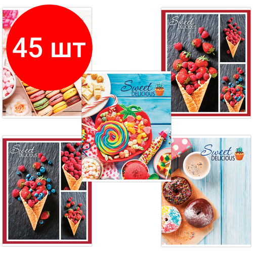 Комплект 45 шт, Тетрадь А5, 96 л, BRAUBERG ЭКО, клетка, обложка картон, вкусности, 403061