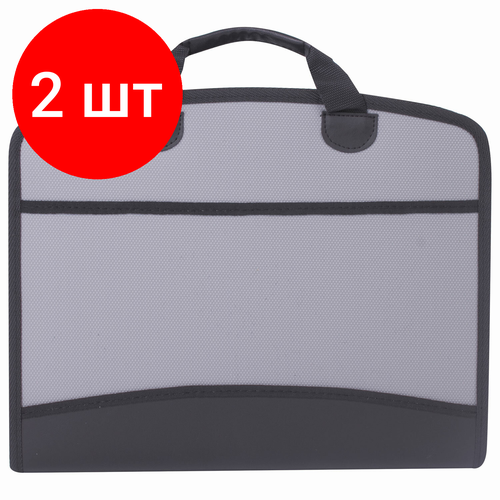 сумка портфель 17 3 brauberg office black 270826 Комплект 2 шт, Папка-портфель пластиковая BRAUBERG А4+ (375х305х60 мм), 4 отделения, 2 кармана, серая, 228685