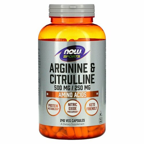 now arginine 500 NOW FOODS Arginine & Citrulline 500/250 мг (Аргинин и Цитруллин) 240 вег капсул (Now Foods)