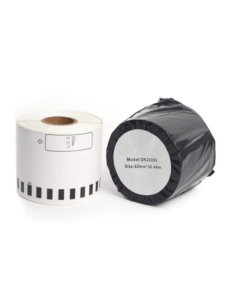 Термолента BYZ DK22205 для принтеров Brother серии QL, черный на белом, ширина 62 мм, 30.48 м / Картридж BYZ DK22205 для термопринтеров Brother