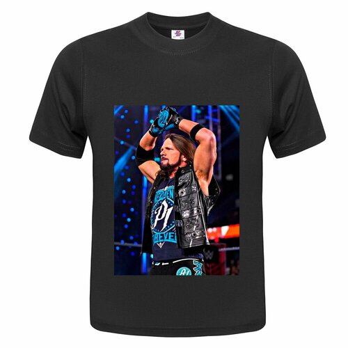 Футболка Футболка ONEQ унисекс 56-58 (3XL) размер с принтом AJ Styles, черная, размер 3XL, черный