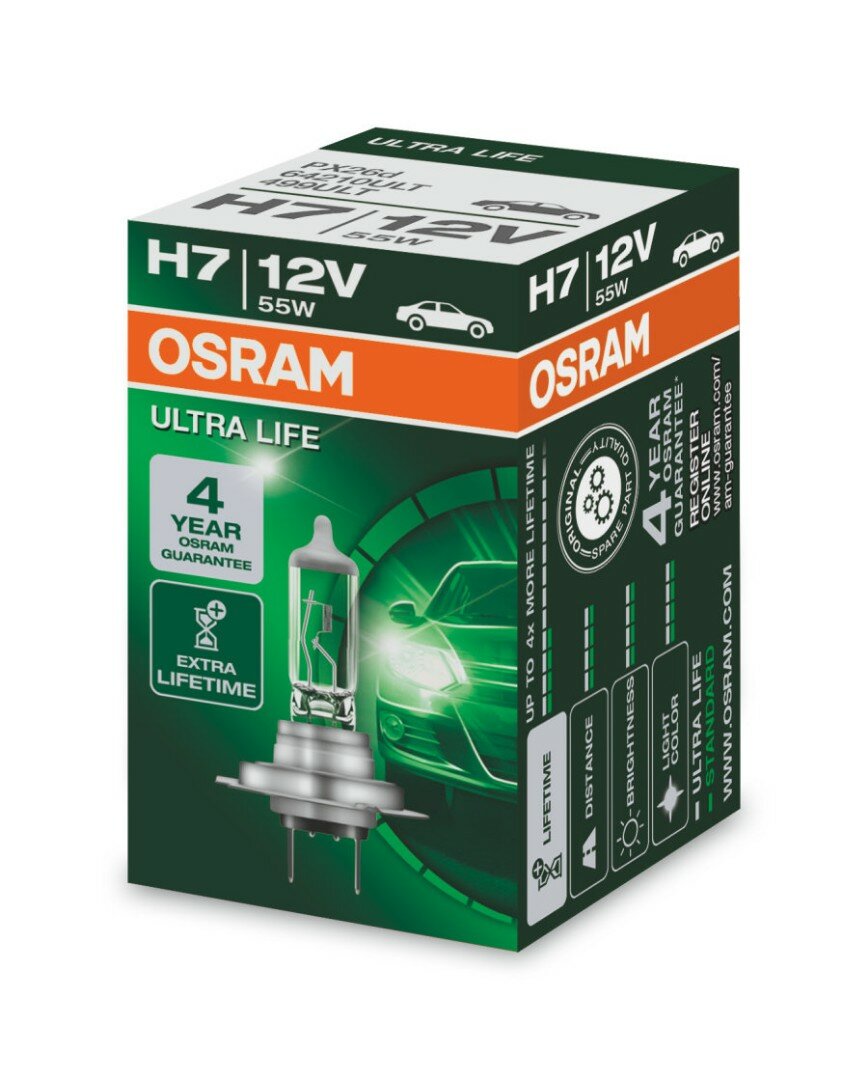Лампа автомобильная галогенная OSRAM Ultra Life 64210ULT-01B H7 12V 55W PX26d 1 шт.