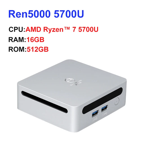 Мини пк GenMachine Ren5000 Ryzen7 5700U, RAM 16 ГБ, SSD 512 ГБ, AMD Radeon Graphics, Windows 11/10 Pro