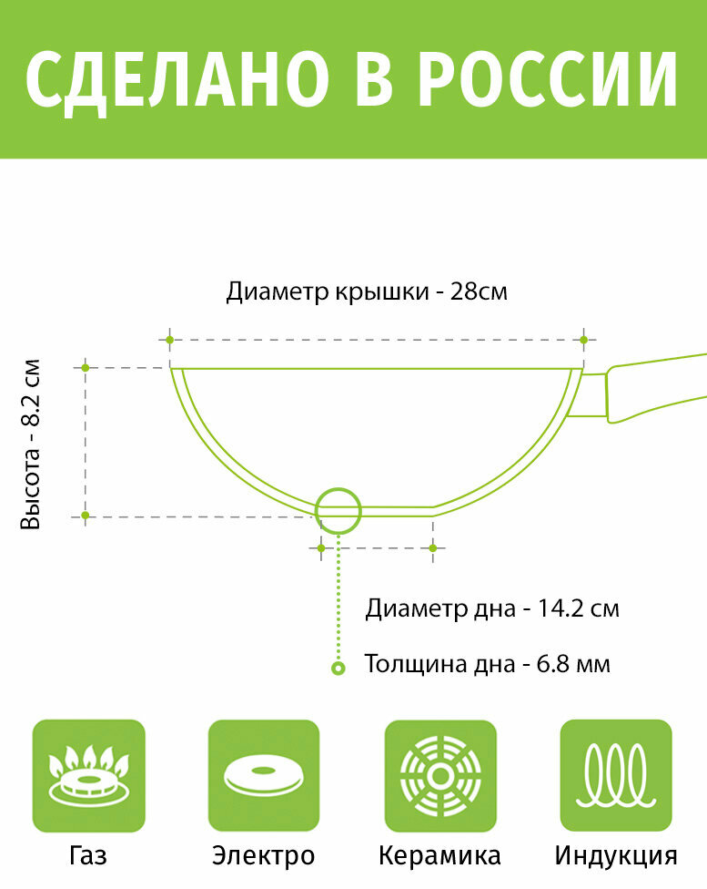 Сковорода Вок 28см нева металл посуда ECO WAY индукция антипригарное покрытие, Россия + Лопатка в подарок