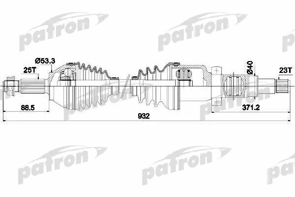 Полуось передняя правая 25x934x53.38x23 FORD: FOCUS 98-04, FOCUS CLIPPER 99-04, FOCUS седан 99-05, FOCUS универсал 99-04 PATRON PDS0346 | цена за 1 шт