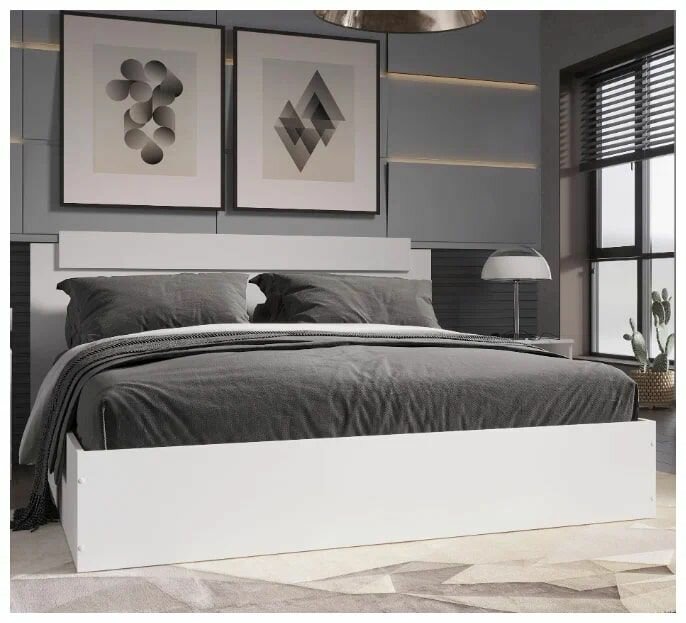 Кровать ЭКО 1,6 Белый гладкий ЛДСП, с настилом, для спальни, дома, дачи 1637х2037х850 ЭРА