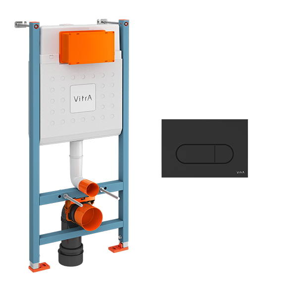 фото Инсталляция для подвесного унитаза Vitra V-Fix Core (732-5800-01)+ с кнопкой смыва Root R 740-2211 черной матовой