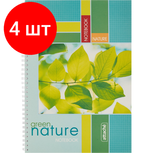Комплект 4 штук, Тетрадь общая Attache,96л, клет, А4, спир, обл. мел. карт тетрадь общая a4 на спирали в клетку attache green nature 96 листов цветы