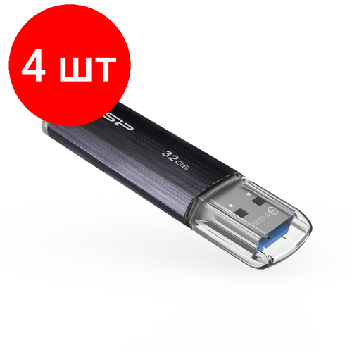 комплект 30 штук флеш память silicon power blaze b02 16gb usb 3 2 черный пластик Комплект 4 штук, Флеш-память Silicon Power Blaze B02 32GB USB 3.2, черный, пластик