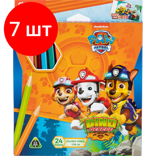 Комплект 7 наб, Карандаши цветные Deli Paw Patrol трехгран, заточен,24цв/наб, картон EC116-24