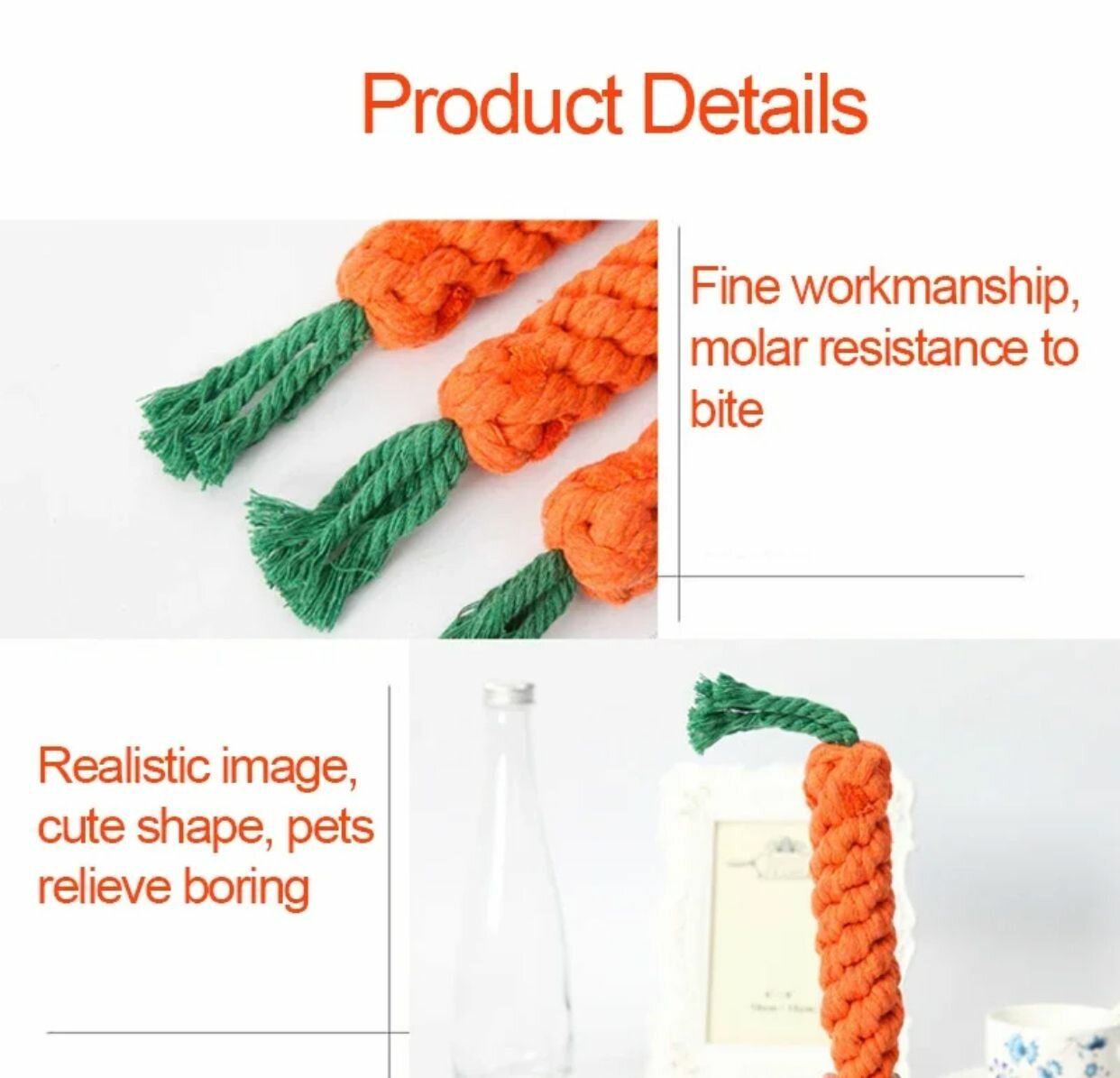 Эко-игрушка "Морковка" для собак и кошек из хлопка плотной вязки - фотография № 6