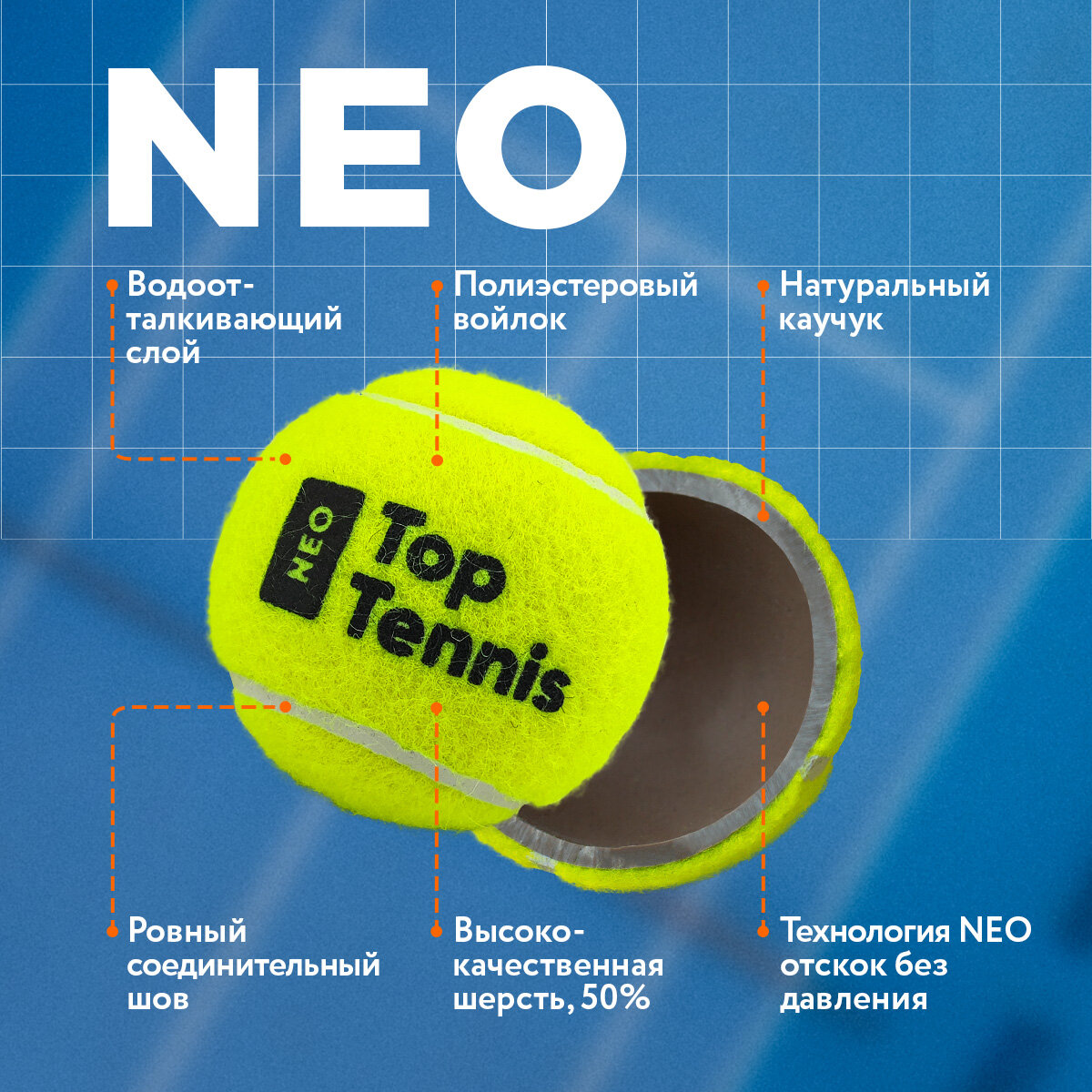 Теннисный мяч для большого тенниса профессиональный Top Tennis tbneo3 - 3 шт в в упаковке.