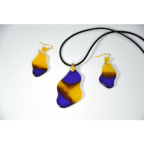 Комплект бижутерии Карамба: подвеска, серьги, размер колье/цепочки 50 см, желтый, фиолетовый