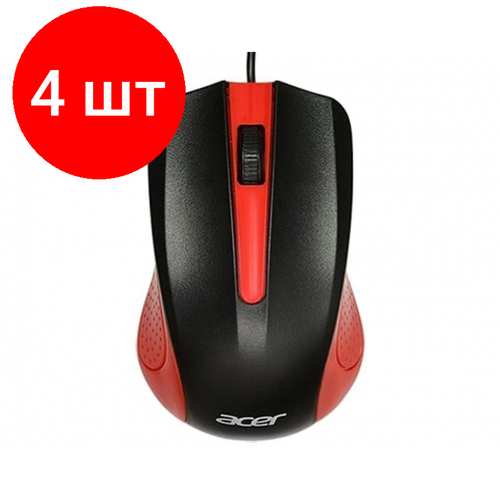 Комплект 4 штук Мышь компьютерная Acer OMW012 черныйкрасный 302800₽