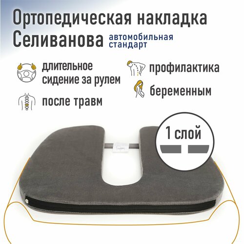 Ортопедическая накладка/подушка Селиванова автомобильная Стандарт 43x48 (серый)