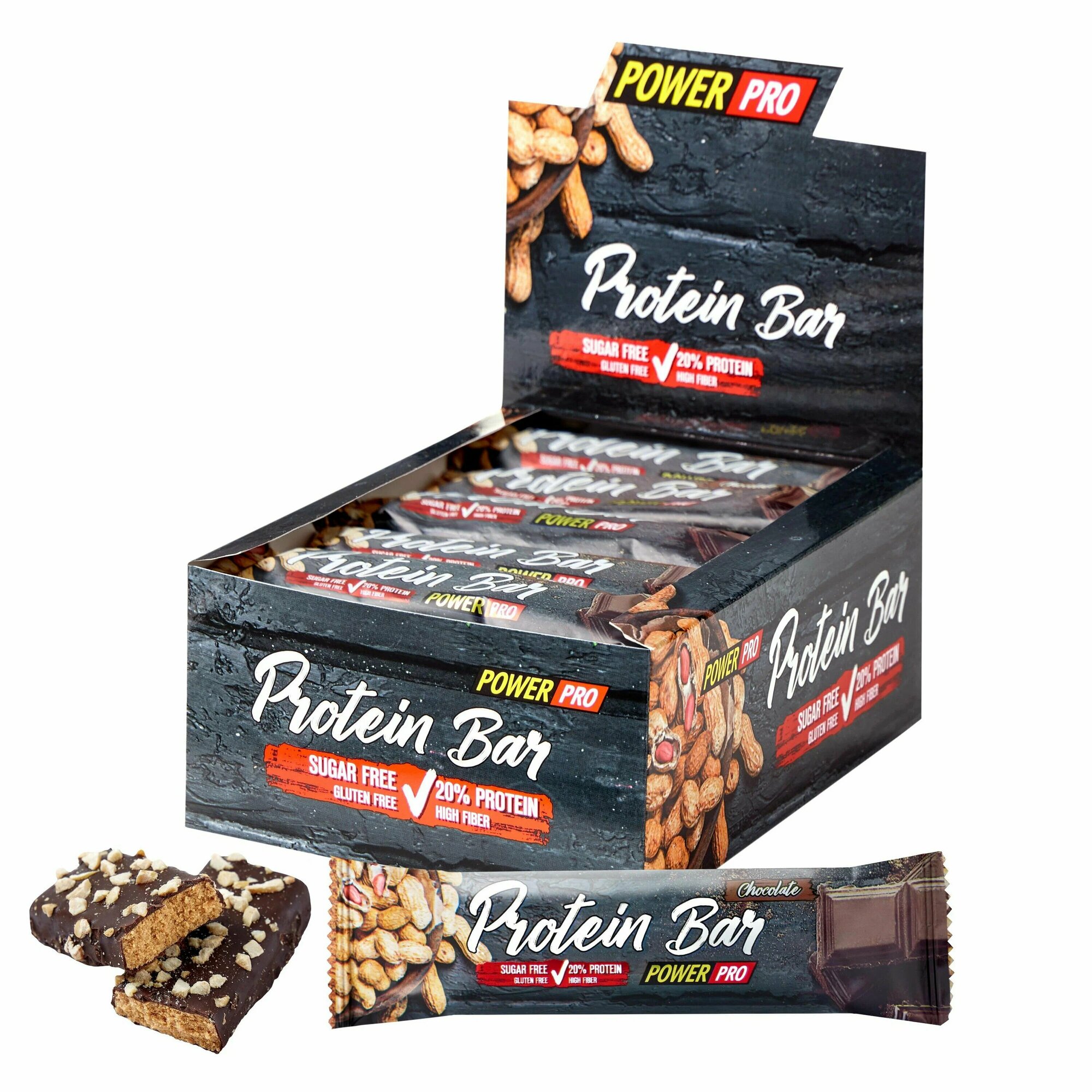 Батончики протеиновые Power Pro Protein Bar 20% с арахисом, 20 шт х 40 г, вкус: молочный шоколад