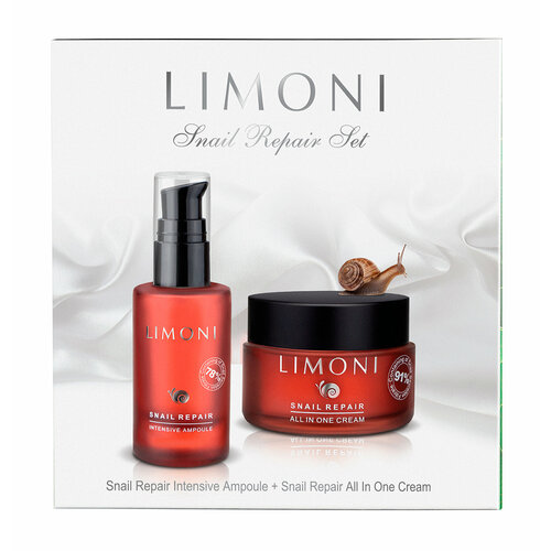 LIMONI Набор для ухода Snail Repair Set (Сыворотка 30 мл + Крем 50 мл) сыворотка для лица limoni snail repair intensive ampoule 30 мл