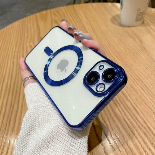 Чехол на iPhone 13 mini Magsafe с защитой камеры синий