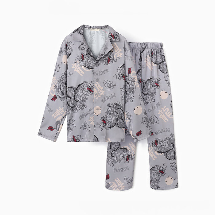 Пижама мужская (рубашка и брюки) KAFTAN "Дракон" размер 50, серый - фотография № 1