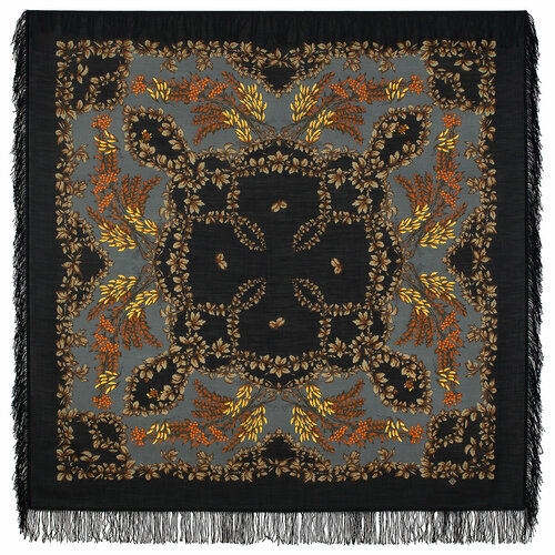 фото Платок павловопосадская платочная мануфактура,146х146 см, серый, коричневый