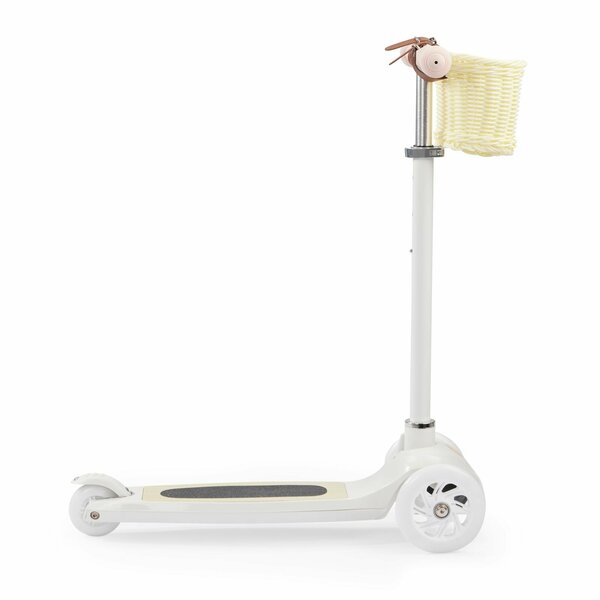 50035, Самокат Happy Baby TORNADO V2, со светящимися колесами, высота руля регулируется, со стикерами и корзиной, белый