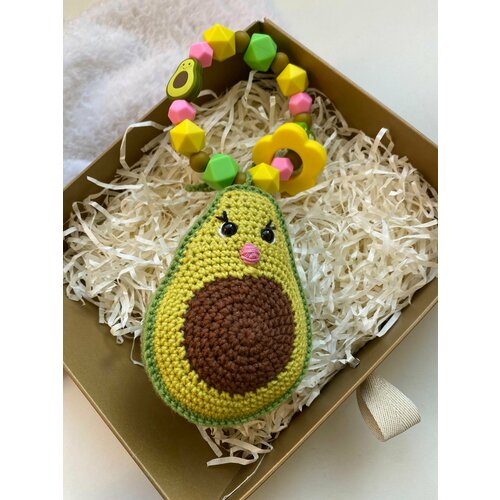 Вязаная игрушка Авокадо, с браслетом, зеленый, желтый погремушка колокольчик грызунок игрушка прорезыватель подарок для новорожденных