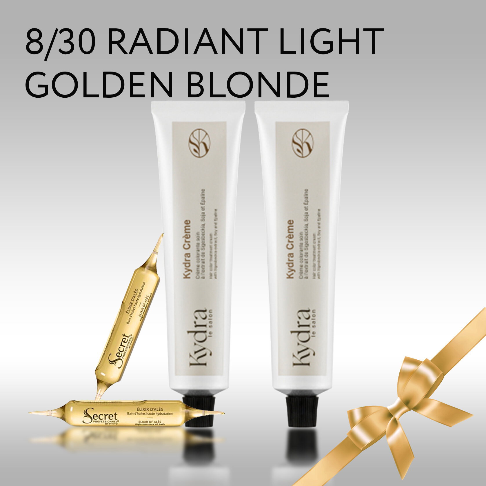 KYDRA Краска KYDRACREME: 2 краски, 2 ампулы, Подарок аксессуар для волос. Краска 8/30 RADIANT LIGHT GOLDEN BLONDE Kydracreme 2 шт., Elixir of Ales с экстрактом календулы 2 ампулы, 10мл, Подарок