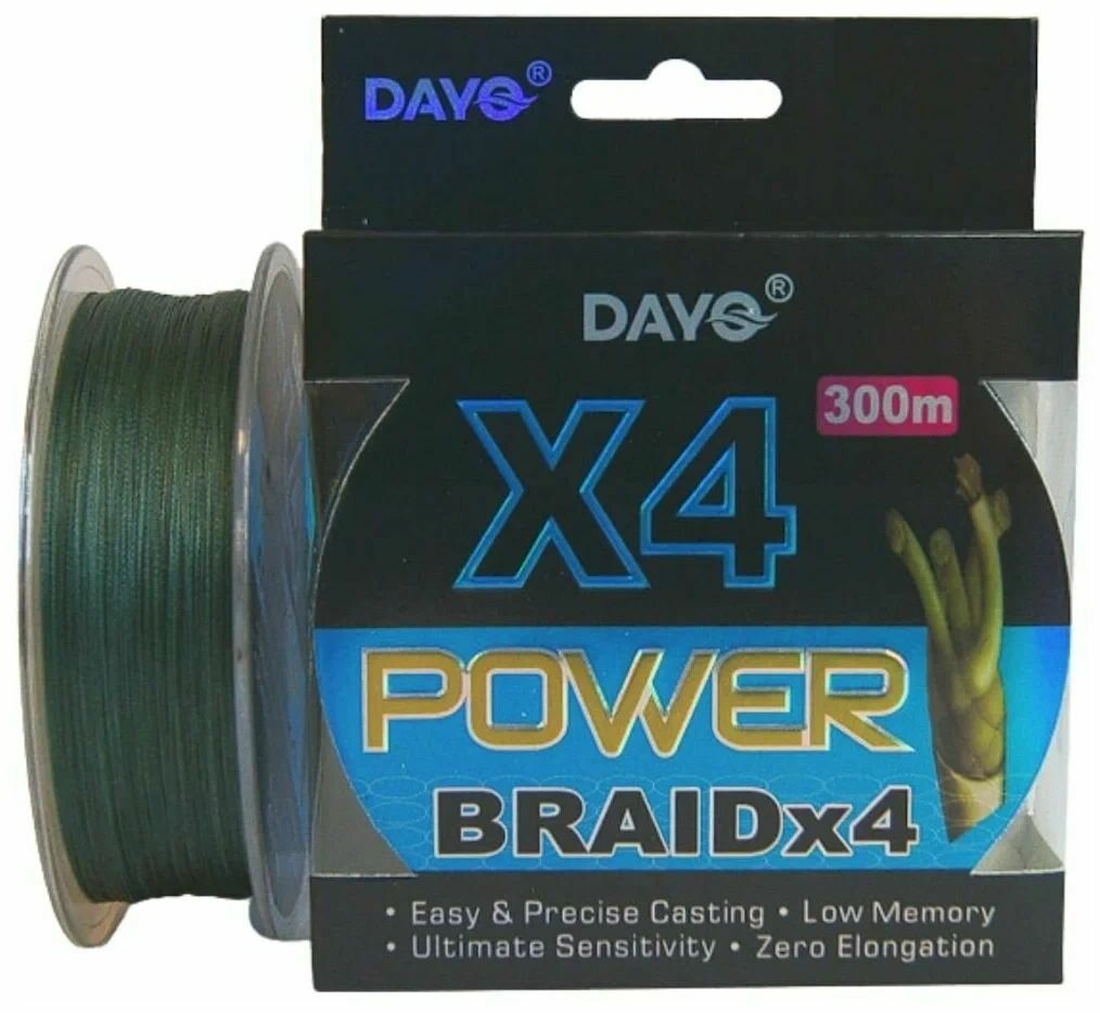 Шнур Dayo POWER BRAID X-4 Dark Green 300м 0.14мм 10.0кг