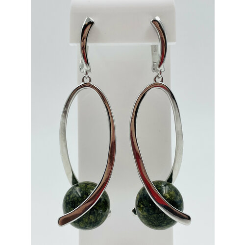 Серьги с подвесками , змеевик, размер 60 мм, зеленый