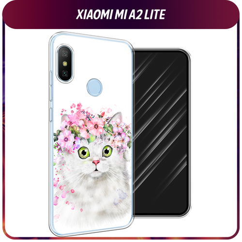 Силиконовый чехол на Xiaomi Redmi 6 Pro/6 Plus/Mi A2 Lite / Сяоми Редми 6 Про/6 Плюс/Ми A2 Лайт Белая кошка с цветами силиконовый чехол на xiaomi redmi 6 pro 6 plus mi a2 lite сяоми редми 6 про 6 плюс ми a2 лайт собачка в шапке лягушки